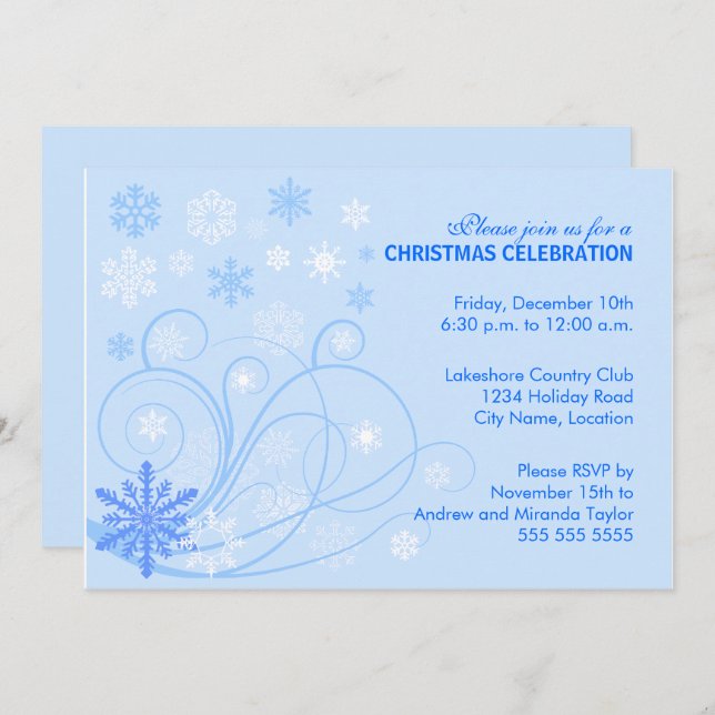 Elegant Swirls and Snowflakes Party Invitation (Front/Back)