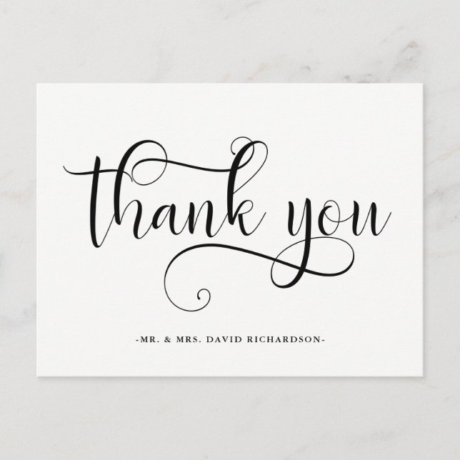 Elegant Swirls | Black and White Wedding Thank You Postcard (Front)