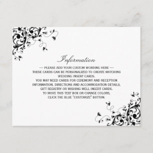 Elegant Swirls Black & White Wedding Detail Enclosure Card