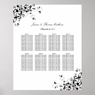 Elegant Swirls Black & White Wedding Seating Chart