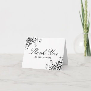 Elegant Swirls Black & White Wedding Thank You