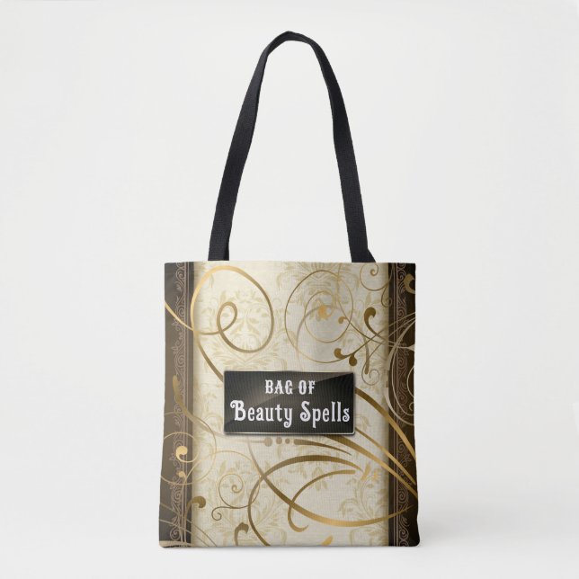 Elegant Swirls Damask Customizable Text Tote Bag (Front)