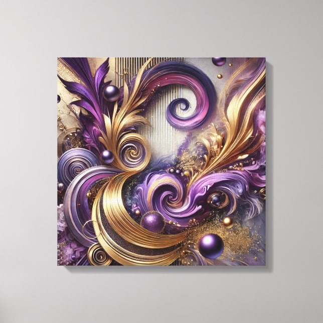 Elegant Swirls with Gold and Purple Canvas Art  (Front)