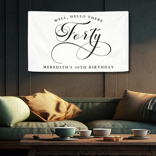 Elegant Swirly Calligraphy 40th Birthday Party Banner (Elegant Swirly Calligraphy 40th Birthday Party Indoor Banner)