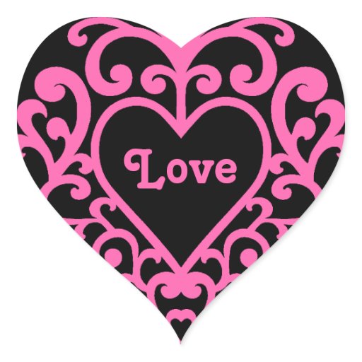 Elegant swirly girly romantic pink Love heart Heart Sticker | Zazzle