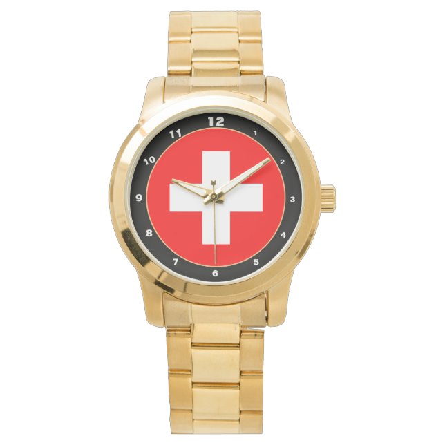 Elegant Swiss Flag Business, Switzerland patriotic Watch (Front)