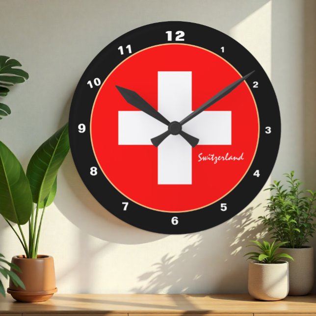 Elegant Swiss Flag & Switzerland trendy / design Round Clock (Creator Uploaded)