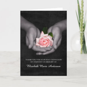 Elegant Sympathy Thank You Pink Rose In Hands Card
