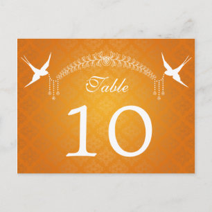 Elegant Table Number Birds & Diamonds Orange Postcard