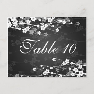 Elegant Table Number Cherry Blossom Black Postcard