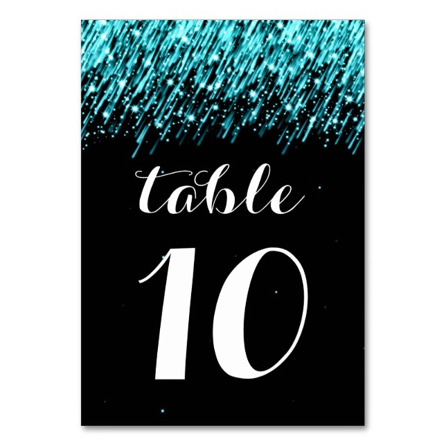 Elegant Table Number Falling Stars Turquoise (Front)