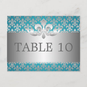 Elegant Table Number Fleur De Lis Blue Postcard