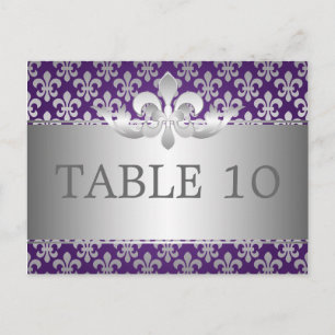 Elegant Table Number Fleur De Lis Purple Postcard
