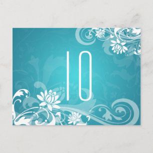 Elegant Table Number Floral Swirls Blue Postcard