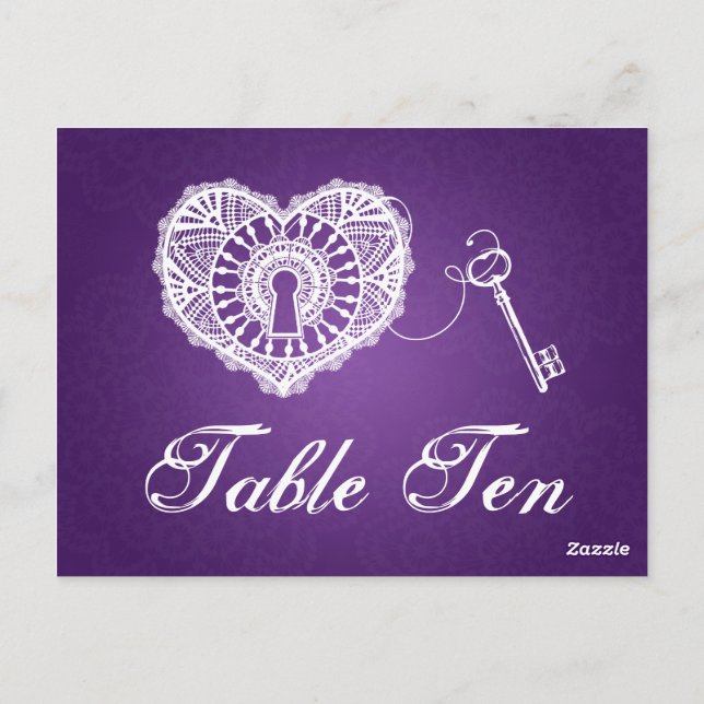 Elegant Table Number Key To My Heart Purple Postcard (Back)