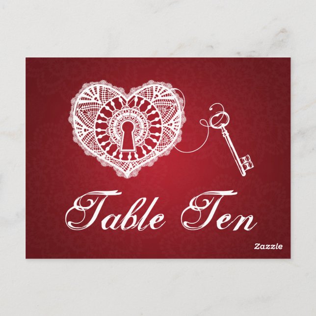 Elegant Table Number Key To My Heart Red Postcard (Back)