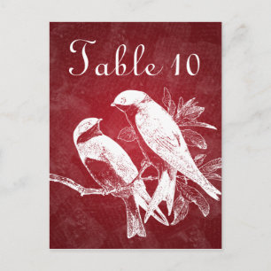 Elegant Table Number Love Birds Red Postcard
