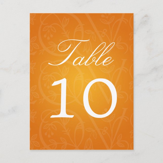 Elegant Table Number Love Flourish Orange Postcard (Front)