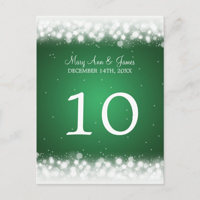 Elegant Table Number Magic Sparkle Green Postcard (Front)