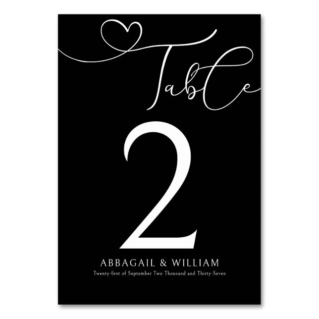 Elegant Table Number Modern Script Black Wedding  (Front)