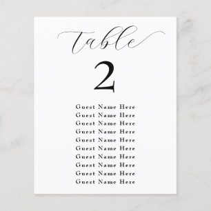 Elegant Table Number Names Black White Minimalist