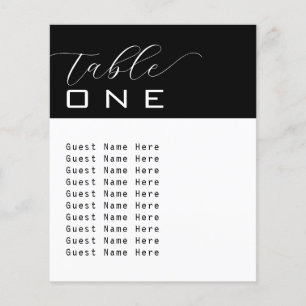Elegant Table Number Names Black White Minimalist