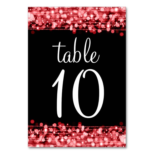 Elegant Table Number Party Sparkles Red (Front)