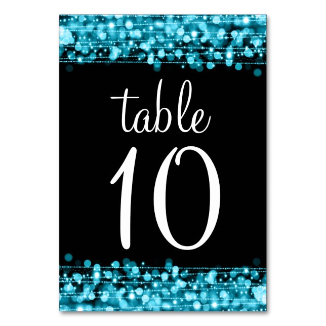 Elegant Table Number Party Sparkles Turquoise (Front)