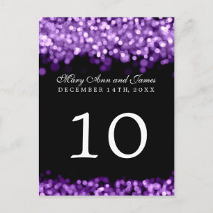 Elegant Table Number  Purple Lights Postcard