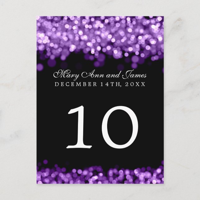 Elegant Table Number  Purple Lights Postcard (Front)