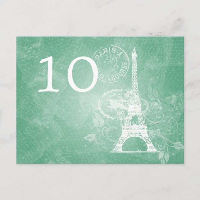 Elegant Table Number Romantic Paris Mint Green Postcard (Front)