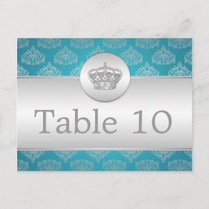 Elegant Table Number Royal Crown Blue Postcard