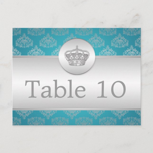 Elegant Table Number Royal Crown Blue Postcard (Front)