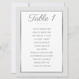 ELEGANT TABLE NUMBER Seating Chart silver grey