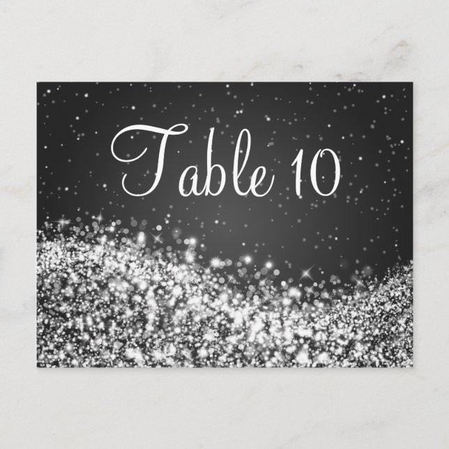 Elegant Table Number Sparkling Wave Black Postcard (Front)
