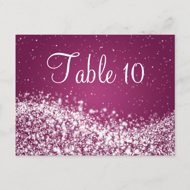 Elegant Table Number Sparkling Wave Plum Postcard (Front)