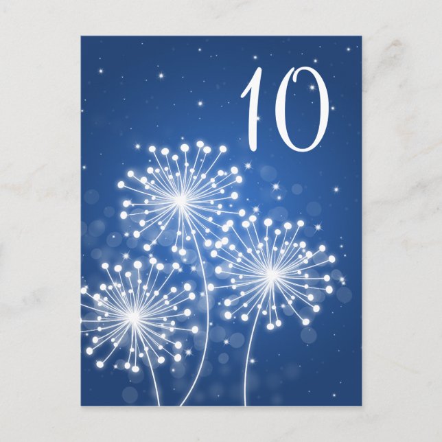 Elegant Table Number Summer Sparkle Sapphire Blue Postcard (Front)
