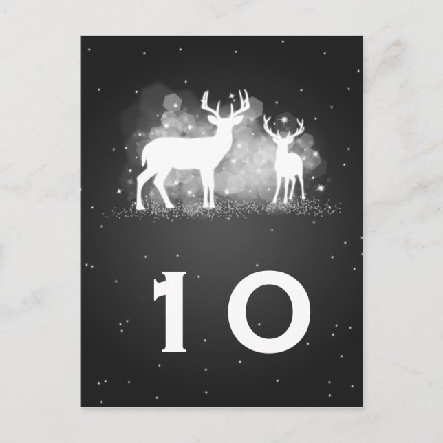 Elegant Table Number Winter Deer Sparkle Black Postcard (Front)