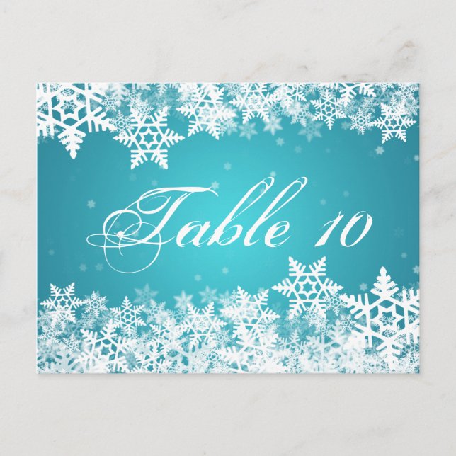 Elegant Table Number Winter Snowflakes Blue Postcard (Front)