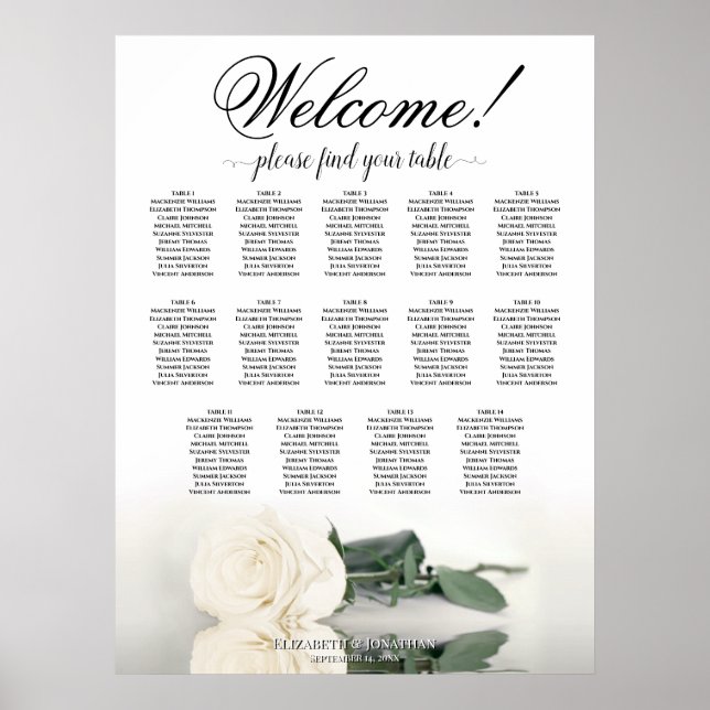Élégant tableau blanc 14 Mariage Rose rose (Devant)