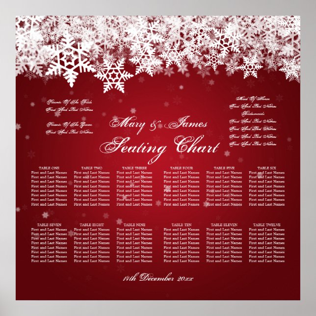 Élégant tableau de mariage Seating Chart Neige rou (Devant)