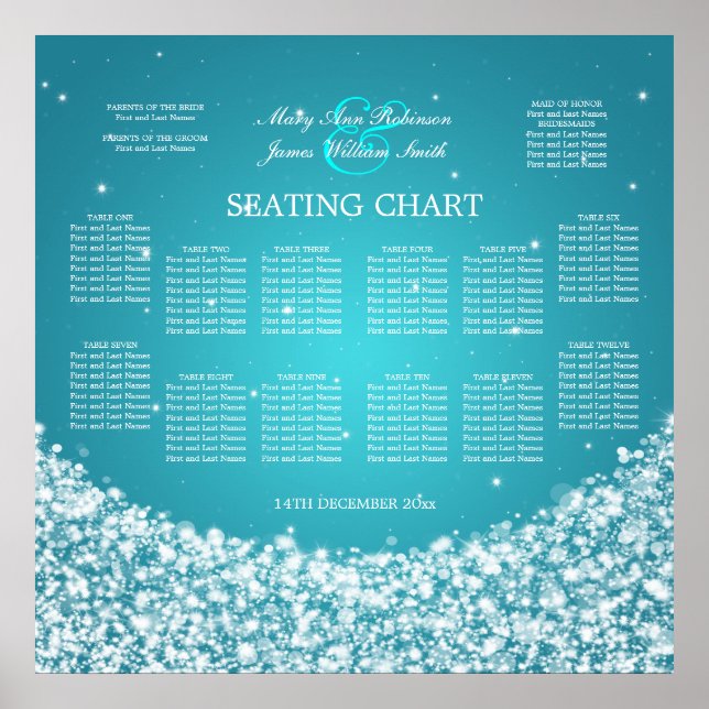 Élégant tableau de mariage Star Sparkle Blue (Devant)