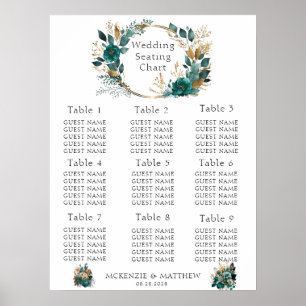 Élégant tableau de sièges à Mariage Floral Turquoi