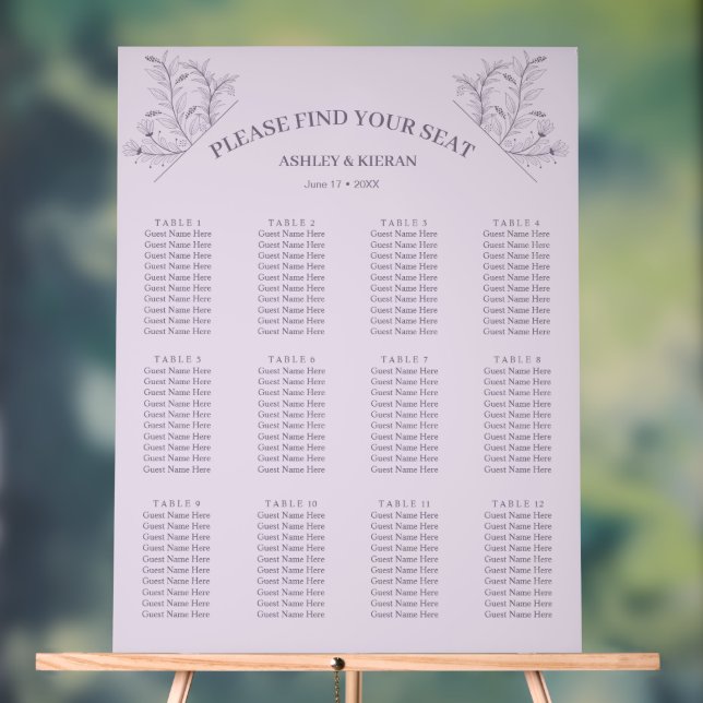 Élégant tableau de sièges de lavande florale (Neutre)