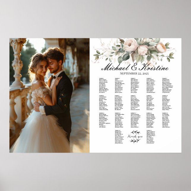 Elégant tableau de sièges mariage photo, 17 tables (Devant)