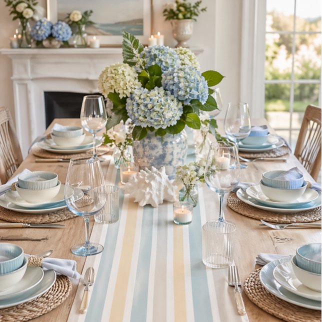 Elegant Tableware Stripe Table Runner (Elevate your table with this coastal Hamptons stripe runner—perfect for elegant dinner parties)