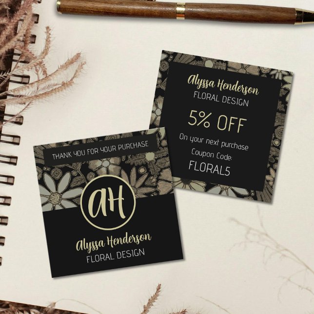 Elegant Tan & Black Floral Logo Coupon Code (Creator Uploaded)