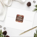 Elegant Tan Brown Tartan Plaid Merry Christmas Square Sticker<br><div class="desc">Holiday sticker design features an elegant and preppy tan,  brown,  red,  and white tartan plaid patterned frame with a custom Merry Christmas monogram design that can be personalized with you last name and the year.</div>