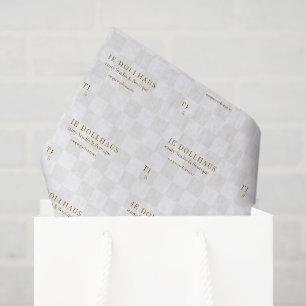 Elegant Tan Chequered Background Business Name Tissue Paper