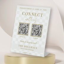 Elegant Tan Chequered Gold Connect With Us QR Code